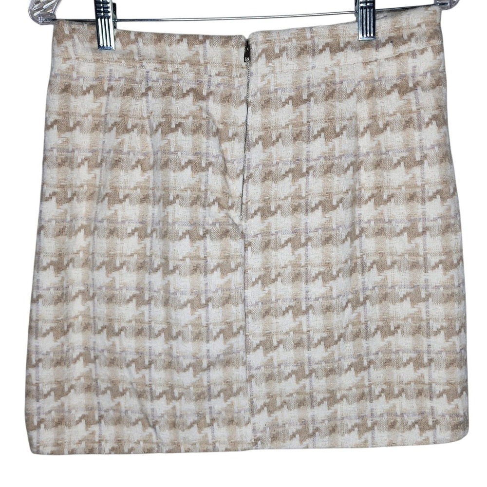 Entro Tan Houndstooth Tweed Mini Skirt with Front Slit Size L - Picture 7 of 9